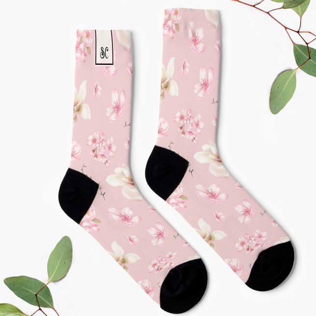 CHERRY BLOSSOM SAKURA PATTERN MONOGRAM SOCKS (CHERRY BLOSSOM SAKURA PATTERN MONOGRAM SOCKS)