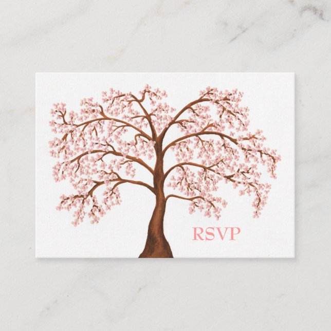 Cherry Blossom Sakura Pearl Wedding RSVP Cards (Front)