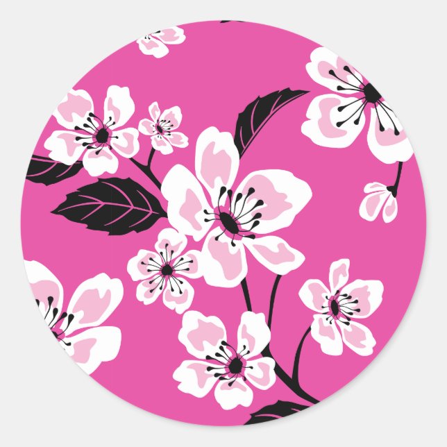 CHERRY BLOSSOM - SAKURA (PINK) CLASSIC ROUND STICKER (Front)