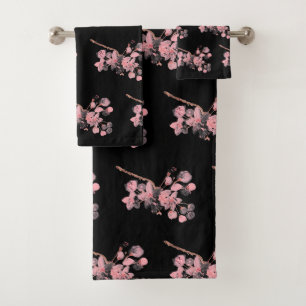 Cherry blossom Sakura Pink Floral Japanese Asia Ba Bath Towel Set