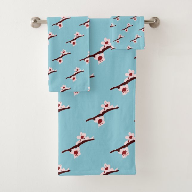 Cherry Blossom, Sakura, Pink Floral Pattern Bath Towel Set (Insitu)