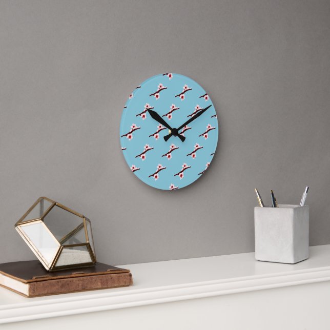 Cherry Blossom, Sakura, Pink Floral Pattern Round Clock (Office)