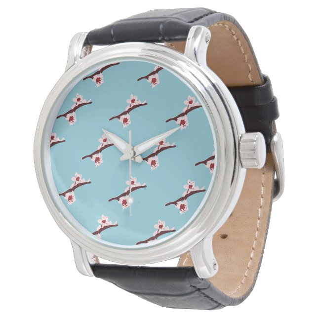 Cherry Blossom, Sakura, Pink Floral Pattern Watch (Angled)