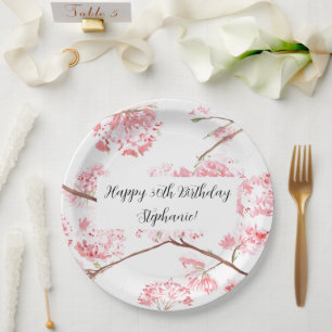 Cherry blossom Sakura Pink Floral Pretty Birthday Paper Plate
