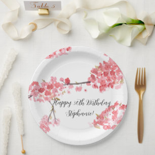 Cherry blossom Sakura Pink Floral Pretty Birthday Paper Plate
