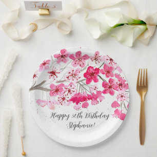 Cherry blossom Sakura Pink Floral Pretty Birthday Paper Plate