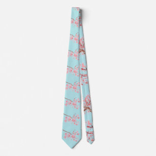 Cherry blossom Sakura Pink Floral Wedding Blue Tie