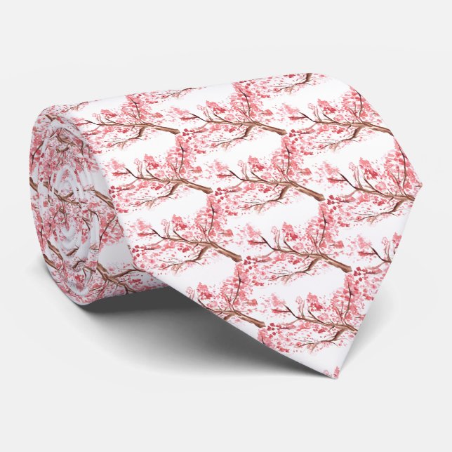 Cherry blossom Sakura Pink Floral Wedding Tie (Rolled)