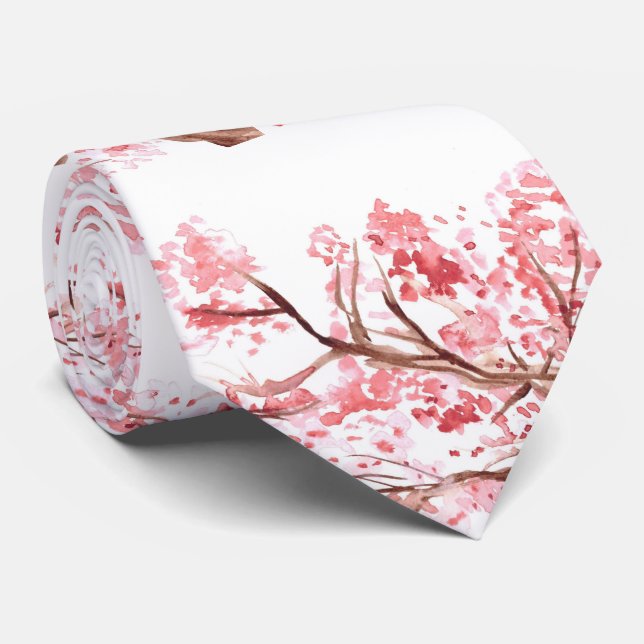 Cherry blossom Sakura Pink Floral Wedding Tie (Rolled)
