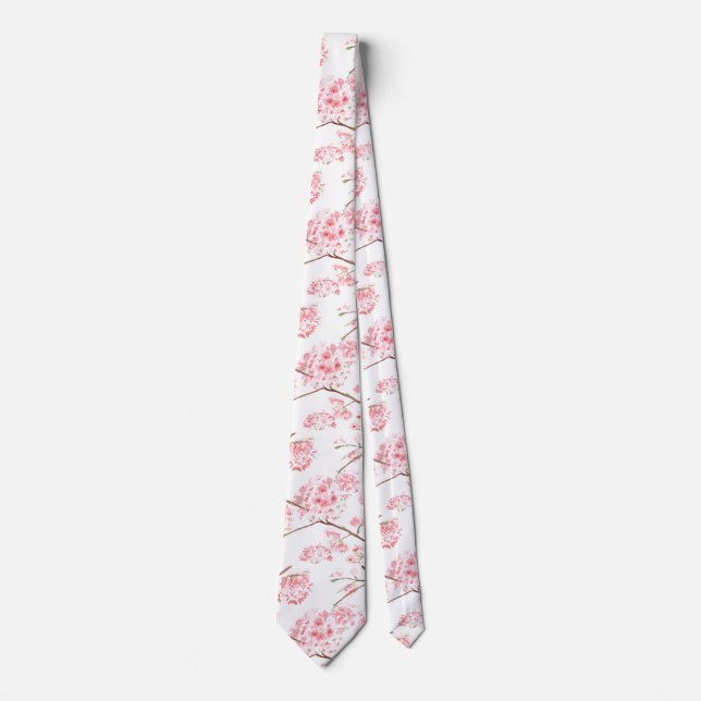 Cherry blossom Sakura Pink Floral Wedding Tree Tie (Front)