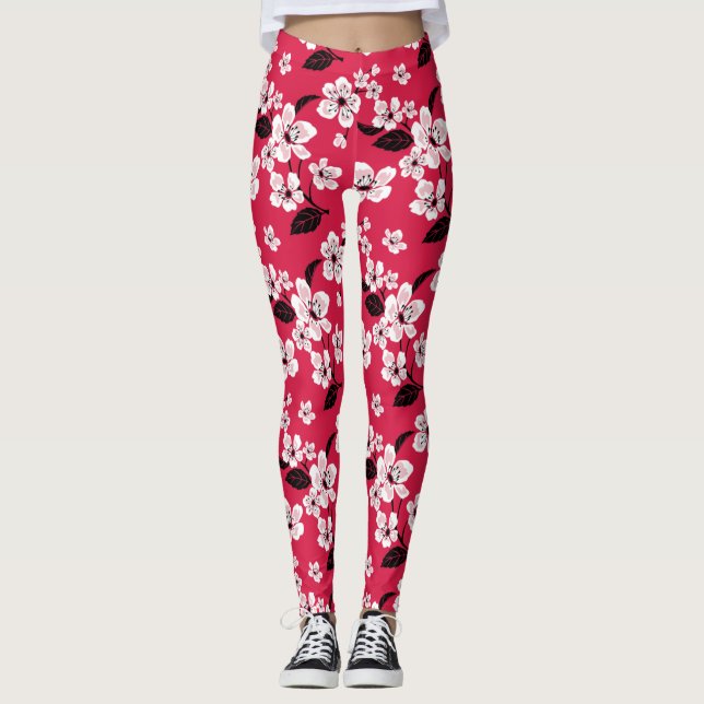 CHERRY BLOSSOM - SAKURA (RED) LEGGINGS (Front)