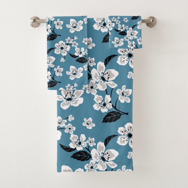 CHERRY BLOSSOM - SAKURA (SMOKY BLUE) BATH TOWEL SET (Insitu)