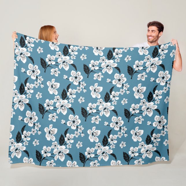 CHERRY BLOSSOM - SAKURA (SMOKY BLUE) FLEECE BLANKET (In Situ)