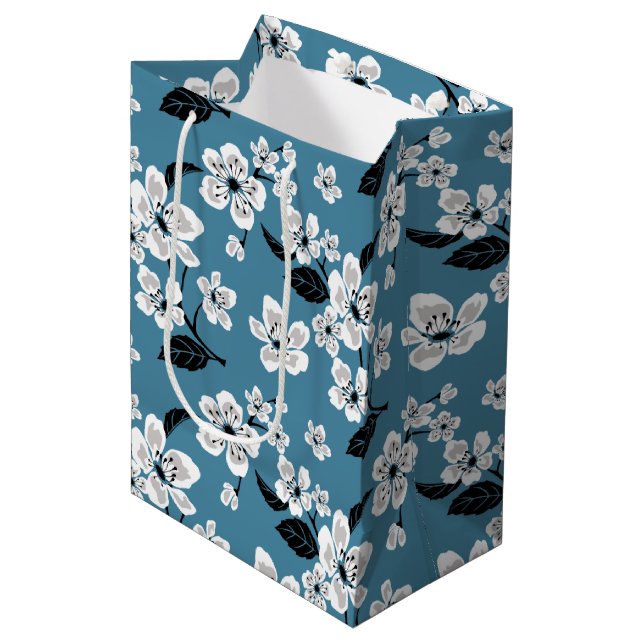 CHERRY BLOSSOM - SAKURA (SMOKY BLUE) MEDIUM GIFT BAG (Front Angled)