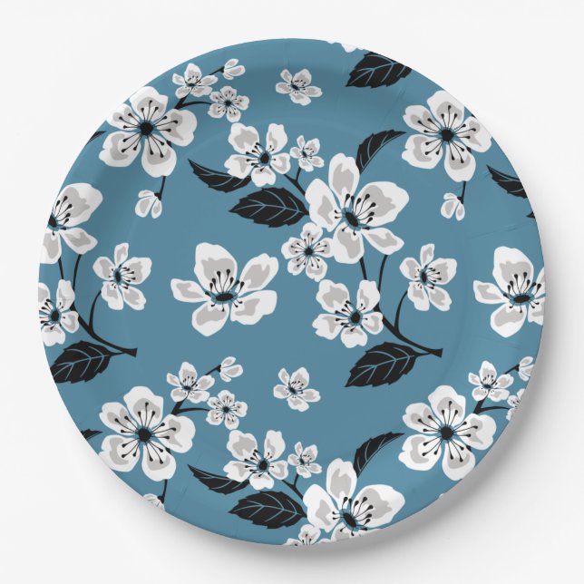 CHERRY BLOSSOM - SAKURA (SMOKY BLUE) PAPER PLATE (Front)