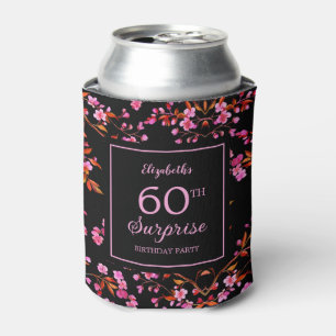 Cherry Blossom Sakura Surprise Black Birthday Can Cooler