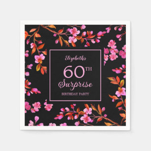 Cherry Blossom Sakura Surprise Black Birthday  Napkin
