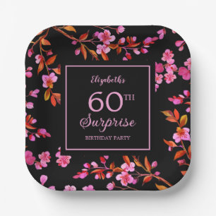 Cherry Blossom Sakura Surprise Black Birthday  Paper Plate