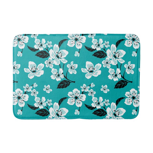 CHERRY BLOSSOM - SAKURA (TEAL) BATH MAT (Front)