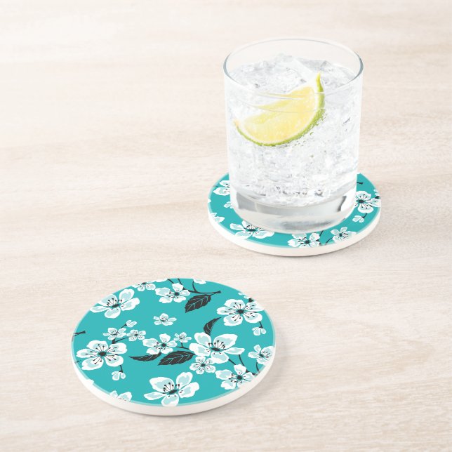 CHERRY BLOSSOM - SAKURA (TEAL) COASTER (Side)