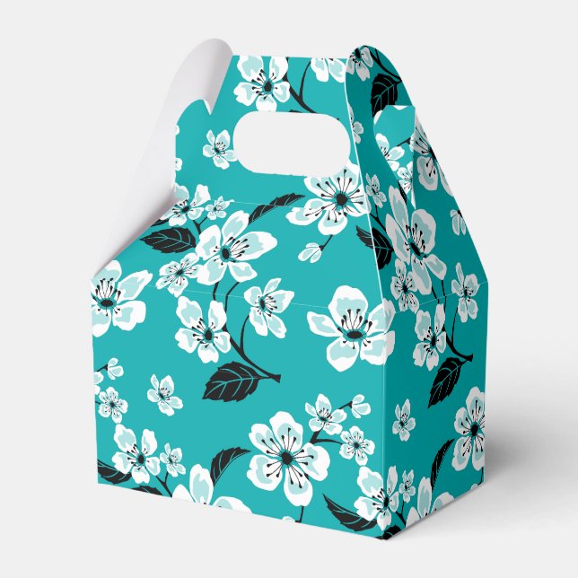 CHERRY BLOSSOM - SAKURA (TEAL) FAVOUR BOX (Front Side)