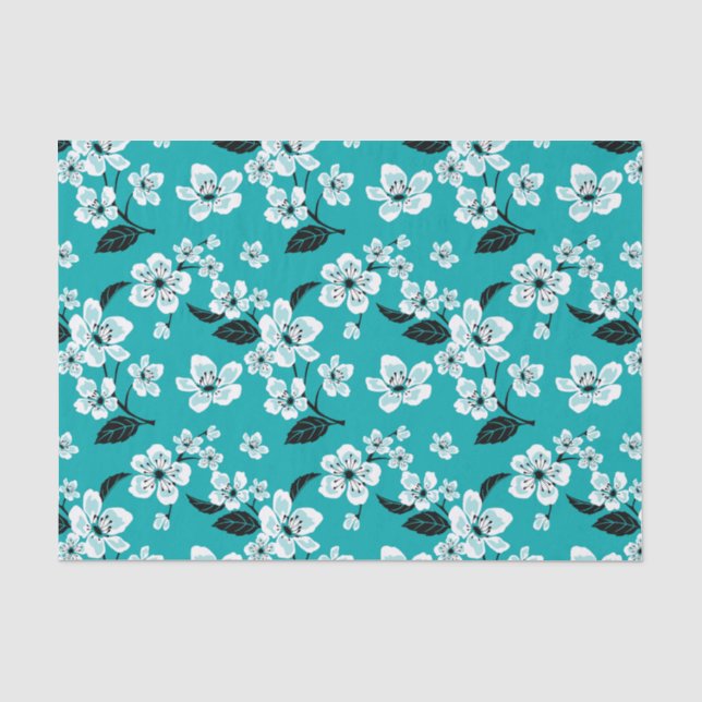 CHERRY BLOSSOM - SAKURA (TEAL) TISSUE PAPER (Front)