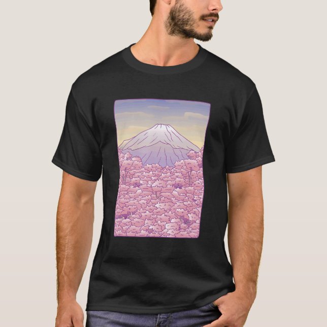 Cherry Blossom Sakura Tree Mt Fuji Japan T-Shirt (Front)