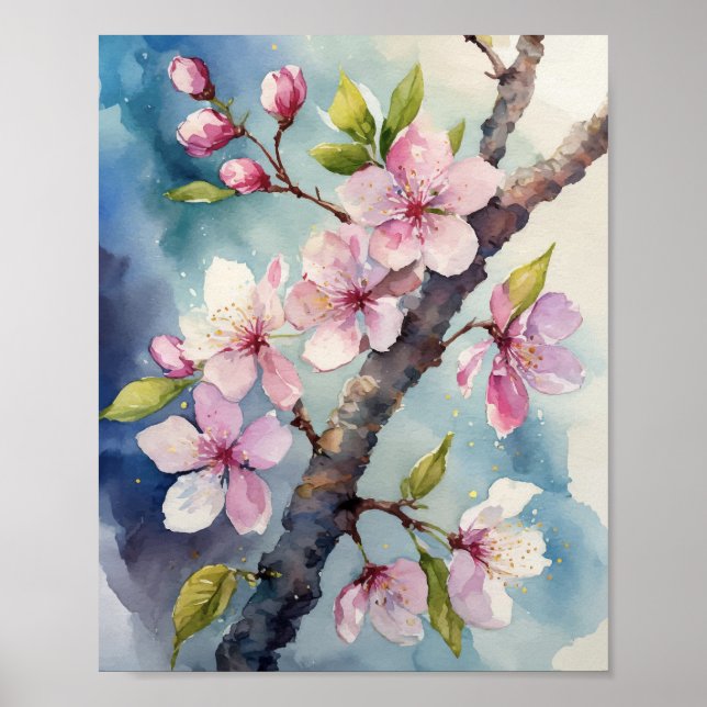 Cherry Blossom Sakura Watercolor Poster (Front)