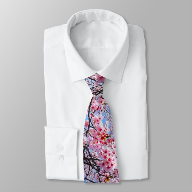 Cherry Blossom Sakuras Oriental Floral Natural Tie (Tied)
