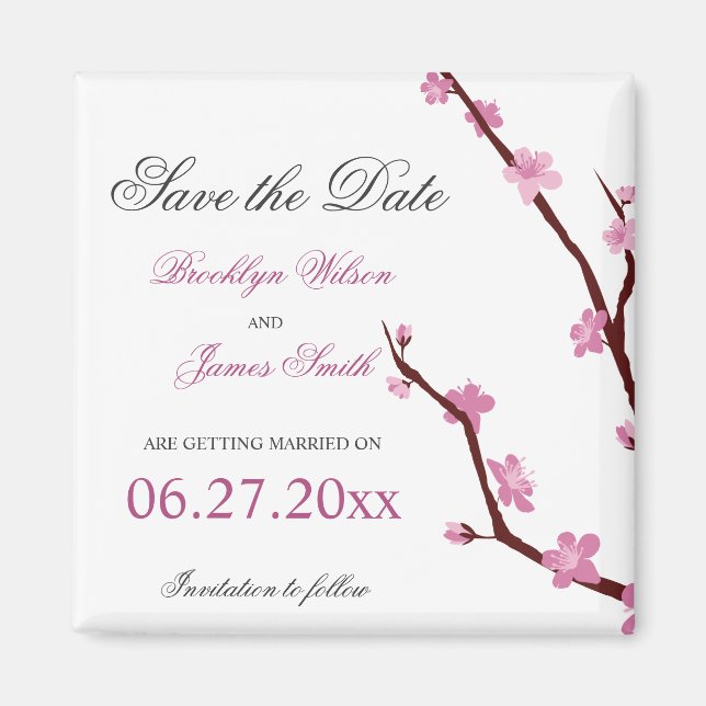 Cherry Blossom Save The Date Magnets (Front)