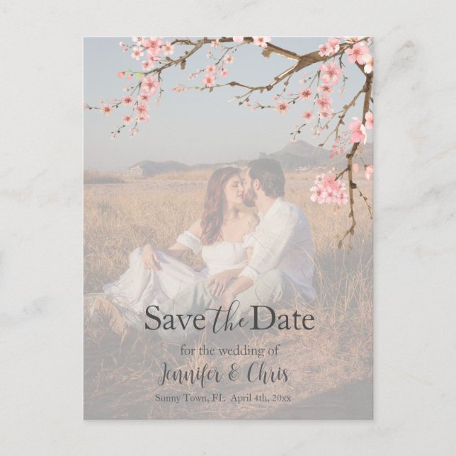 Cherry Blossom Save the Date Photo Postcard (Front)