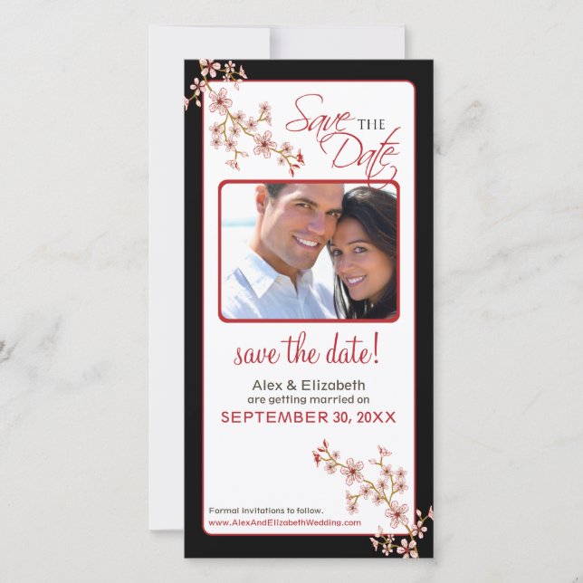 Cherry Blossom Save the Date Photocard (red/black) (Front)