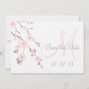 Cherry Blossom Save the Date Pink Taupe Invitation
