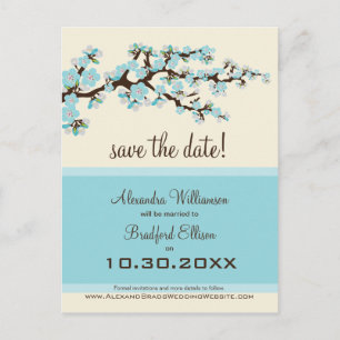 Cherry Blossom Save the Date Postcard (blue)