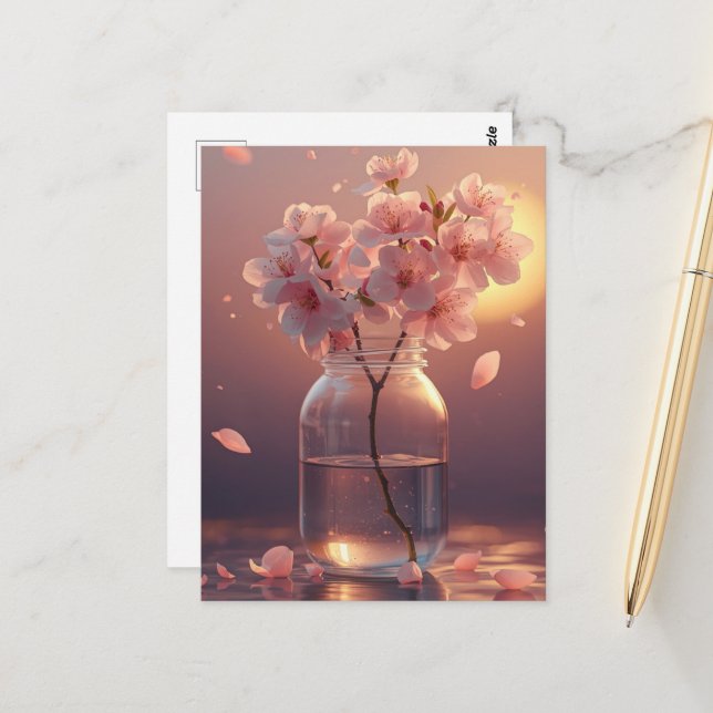 Cherry Blossom Serenity – Elegant Sakura Branch in Postcard (Front/Back In Situ)
