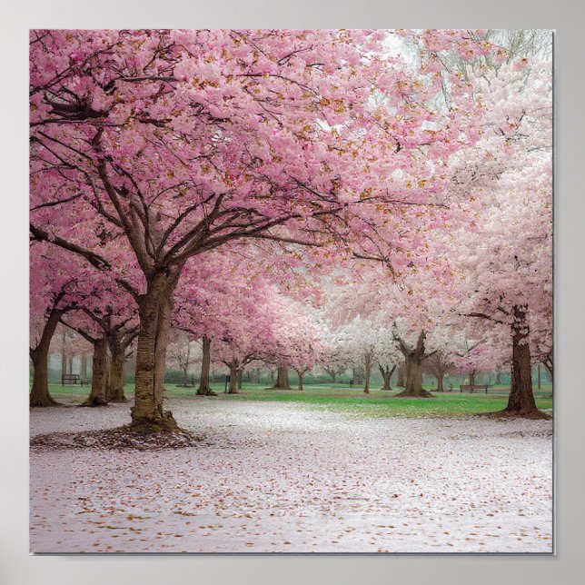 Cherry Blossom Serenity - Peaceful Spring Park Poster (Front)