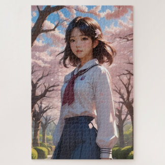 "Cherry Blossom Serenity – Spring Girl Puzzle" Jigsaw Puzzle