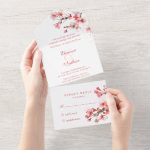 Cherry Blossom Serenity Spring Wedding  All In One Invitation