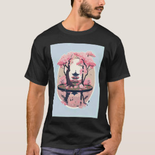 Cherry blossom shrine garden island reflection pon T-Shirt