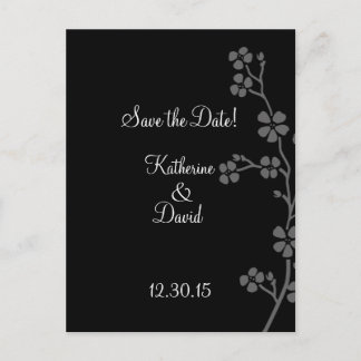 Cherry Blossom Silver/Black Save the Date Postcard