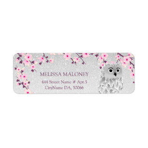 Cherry Blossom Silver Glitter Owl