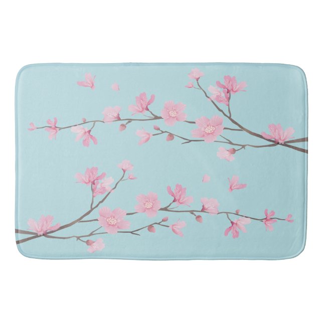 Cherry Blossom - Sky Blue Bath Mat (Front)