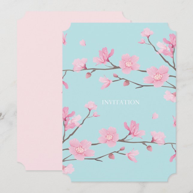 Cherry Blossom - Sky Blue Invitation (Front/Back)