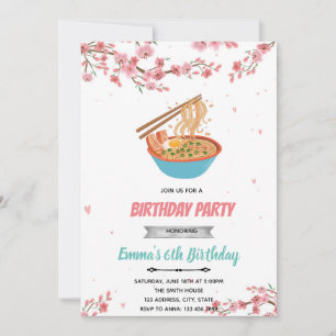 Cherry blossom sleepover ramen party invitation