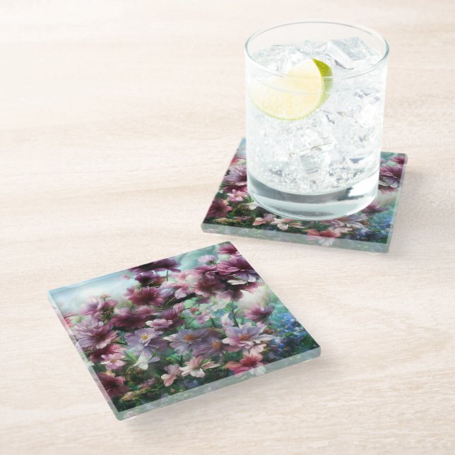 Cherry Blossom Splash Glass Coaster (Angled)