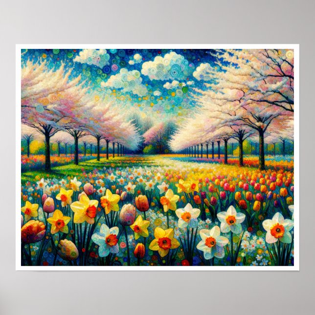 Cherry Blossom Spring Daffodils Vibrant Abstract Poster (Front)