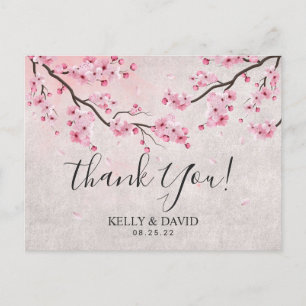 Cherry Blossom Spring Floral Wedding Thank You Postcard