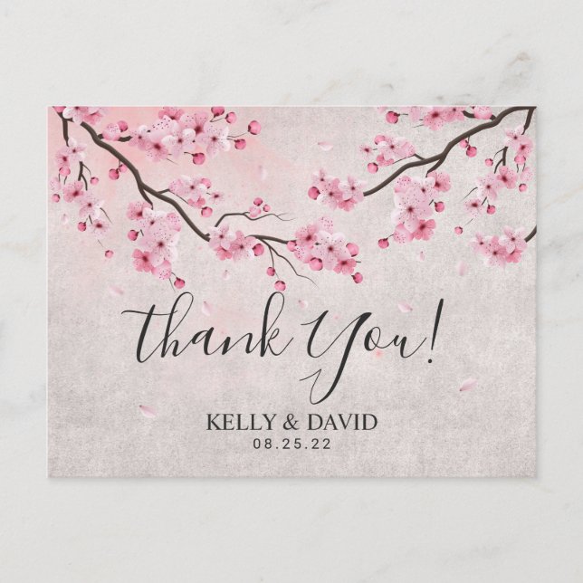 Cherry Blossom Spring Floral Wedding Thank You Postcard (Front)