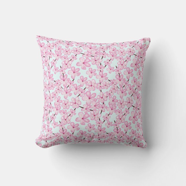 Cherry blossom, spring pink sakura cushion (Front)