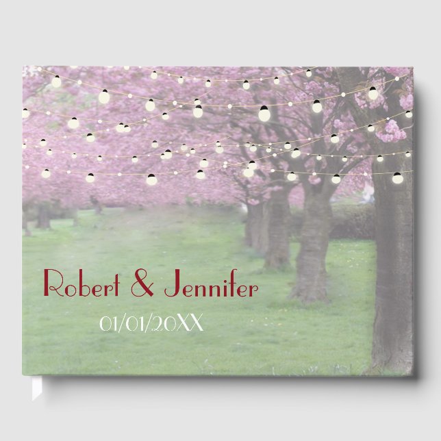 Cherry blossom spring themed wedding guest book (Front)